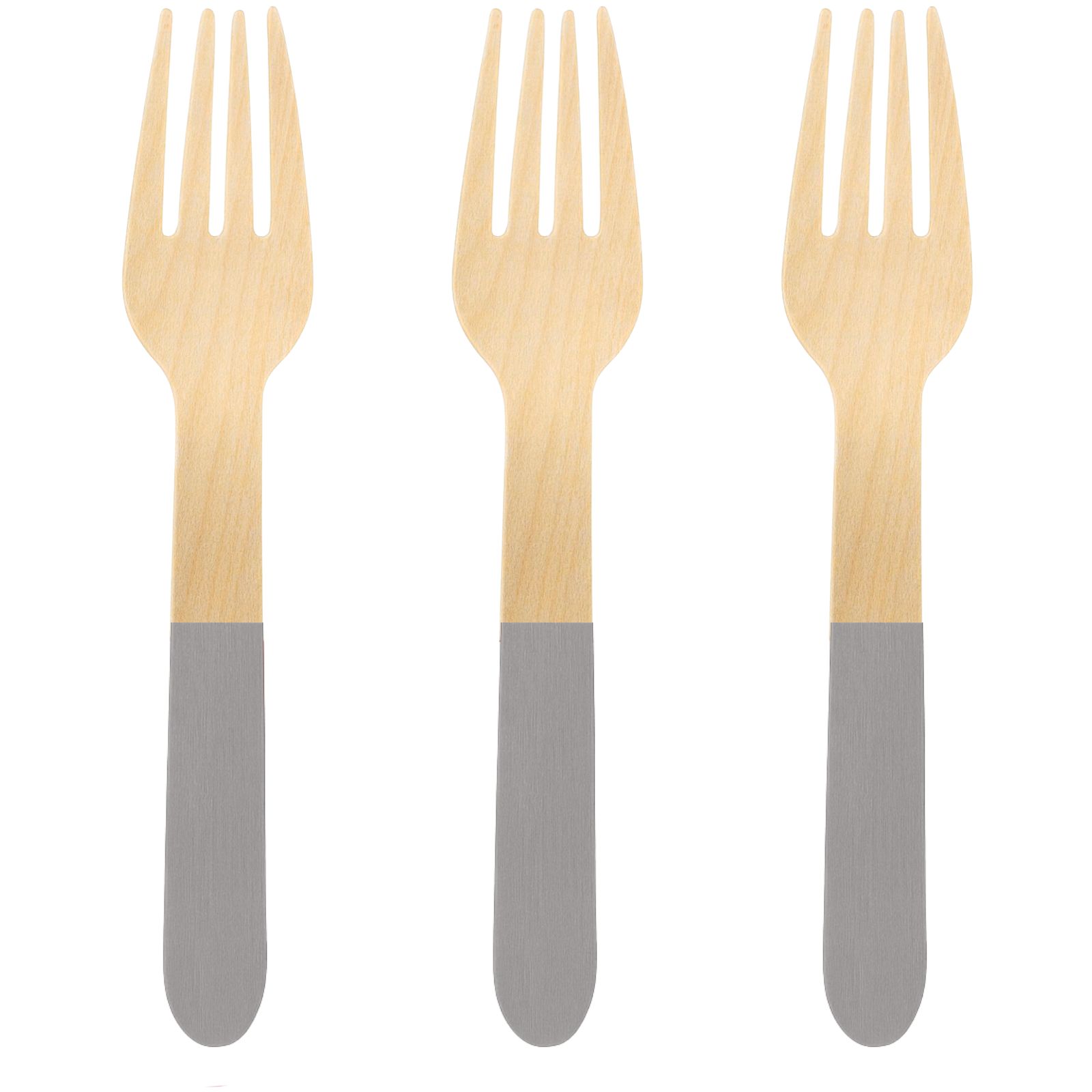 Wooden Dipped Forks Silver (Pack of 20)