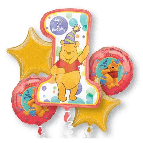 Winnie the Pooh 1st Birthday Helium Balloon Bouquet