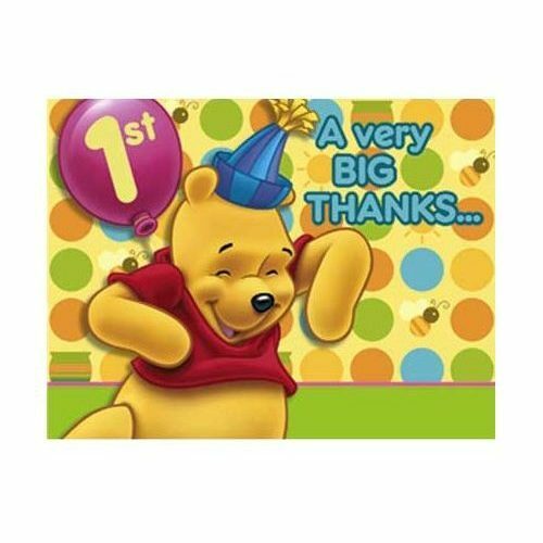 Winnie the Pooh 1st Birthday Party Thank You Cards (Pack of 8)